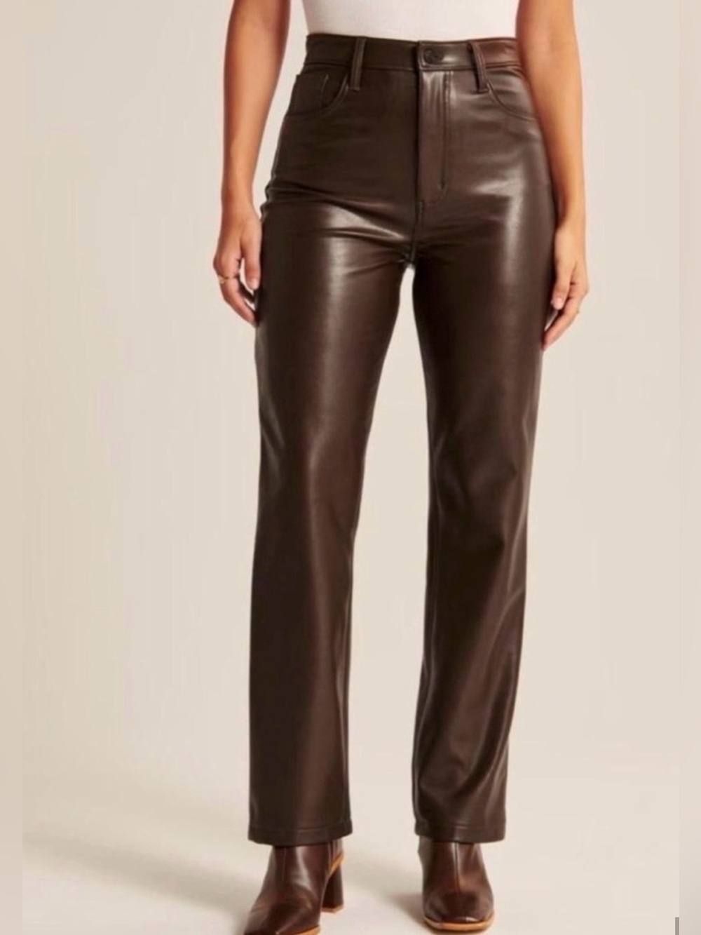 abercrombie brown 90s straight ultra high rise brown faux leather pants